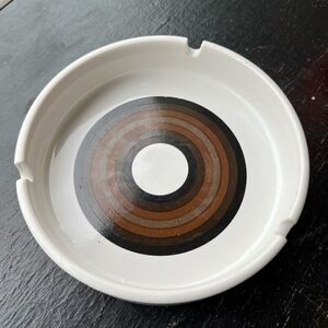 Vintage 70s Ceramic Ashtray 5" Brown Concentric Circle Mod Design